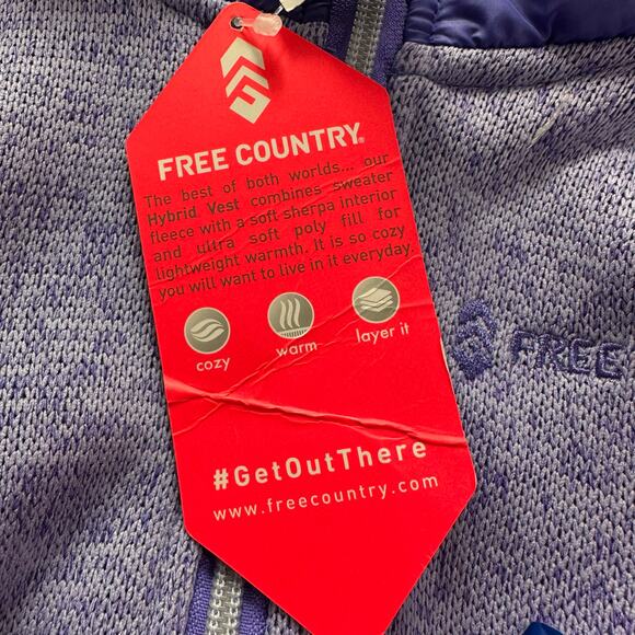 Free Country Hybrid Puffer Fleece Vest Womens Large 14/16 Purple Pockets New - Picture 7 of 10